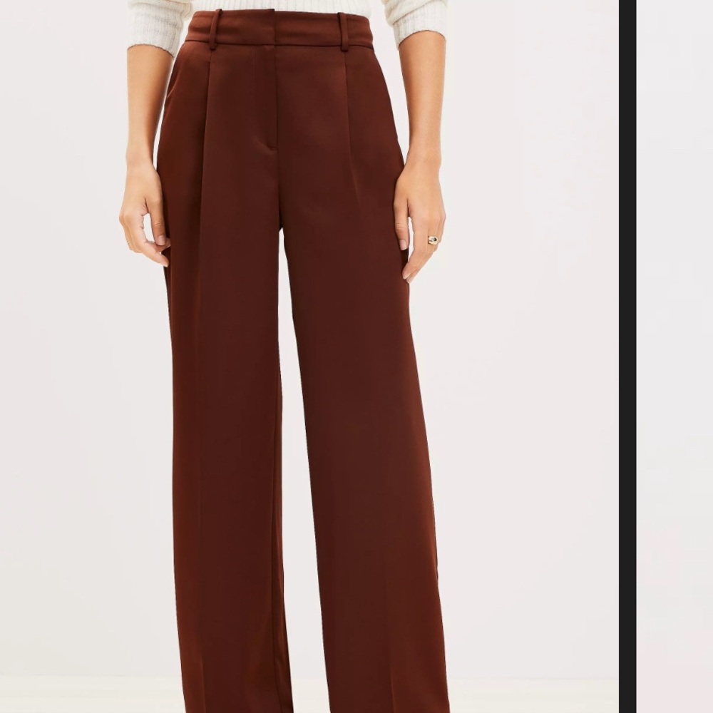 Loft “Peyton Trouser” in size 14. High waisted, in Brown satin.